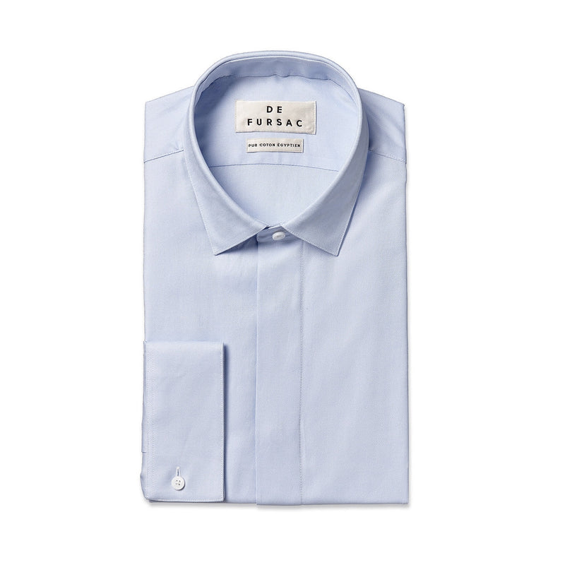 Hidden Throat Shirt - Sky Blue - Micro Weave CHEMISE FORMAL De Fursac