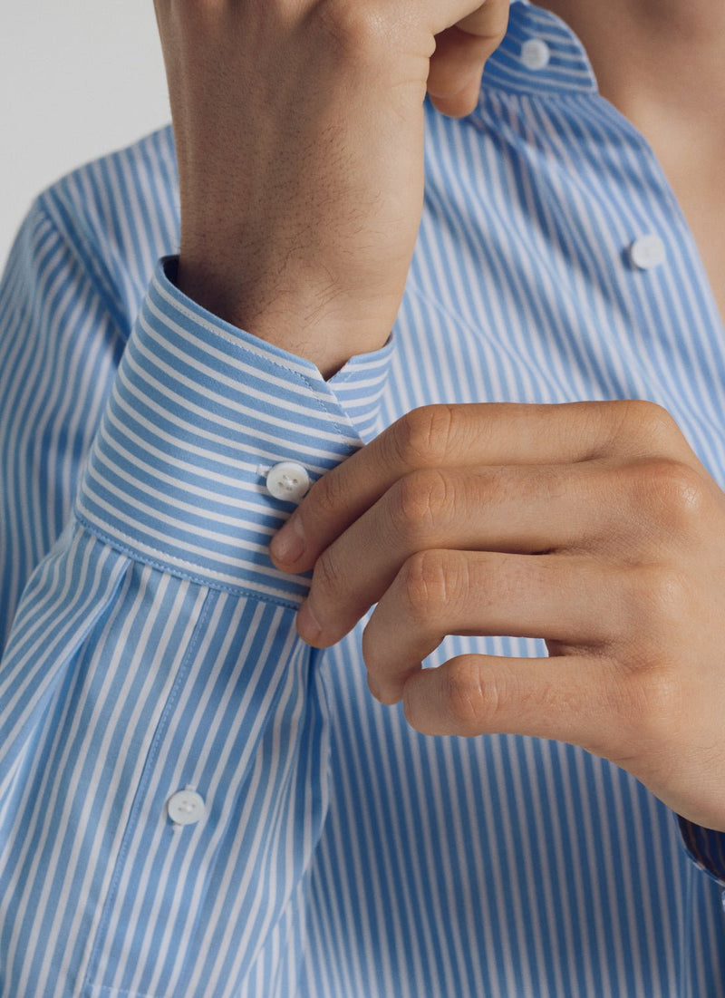 Blue Stripes Cotton Shirt - Blanc, Light Blue Stick Stripes - De Fursac - The Bradery