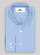 Blue Cotton Stripe Shirt - Blue, Turquoise Stick Stripes - De Fursac - The Bradery