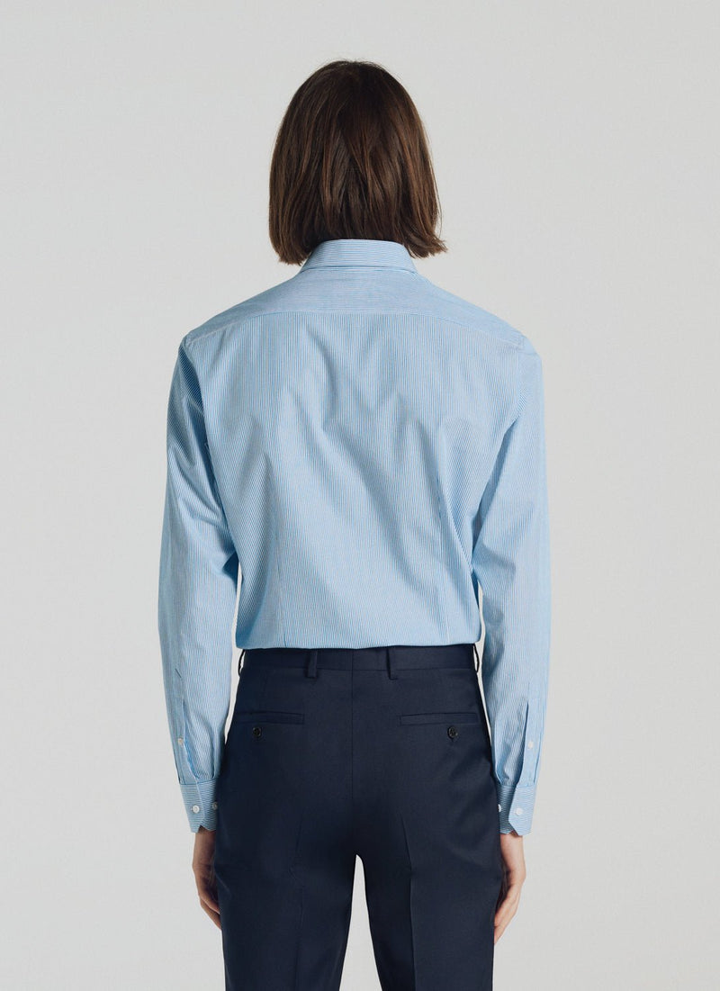 Blue Cotton Stripe Shirt - Blue, Turquoise Stick Stripes - De Fursac - The Bradery