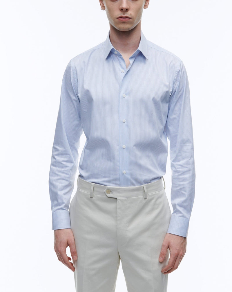 Light Blue Stripe Cotton Business Shirt - Light Blue Stripe - De Fursac - The Bradery