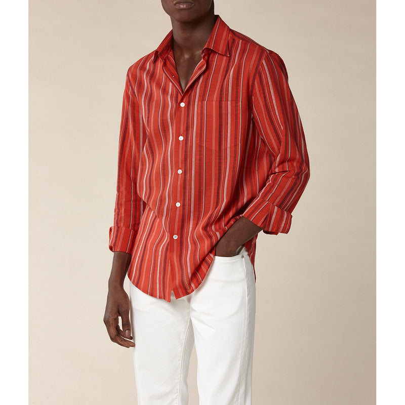 American collar shirt - Red - Mutlicolor stripes CHEMISE CASUAL De Fursac