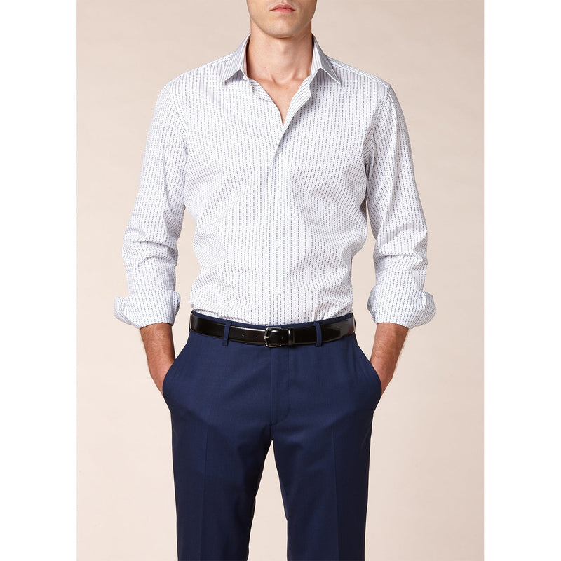 Chemise Col Français - Blanc - Rayures Fantaisie Bleu Marine CHEMISE FORMAL De Fursac