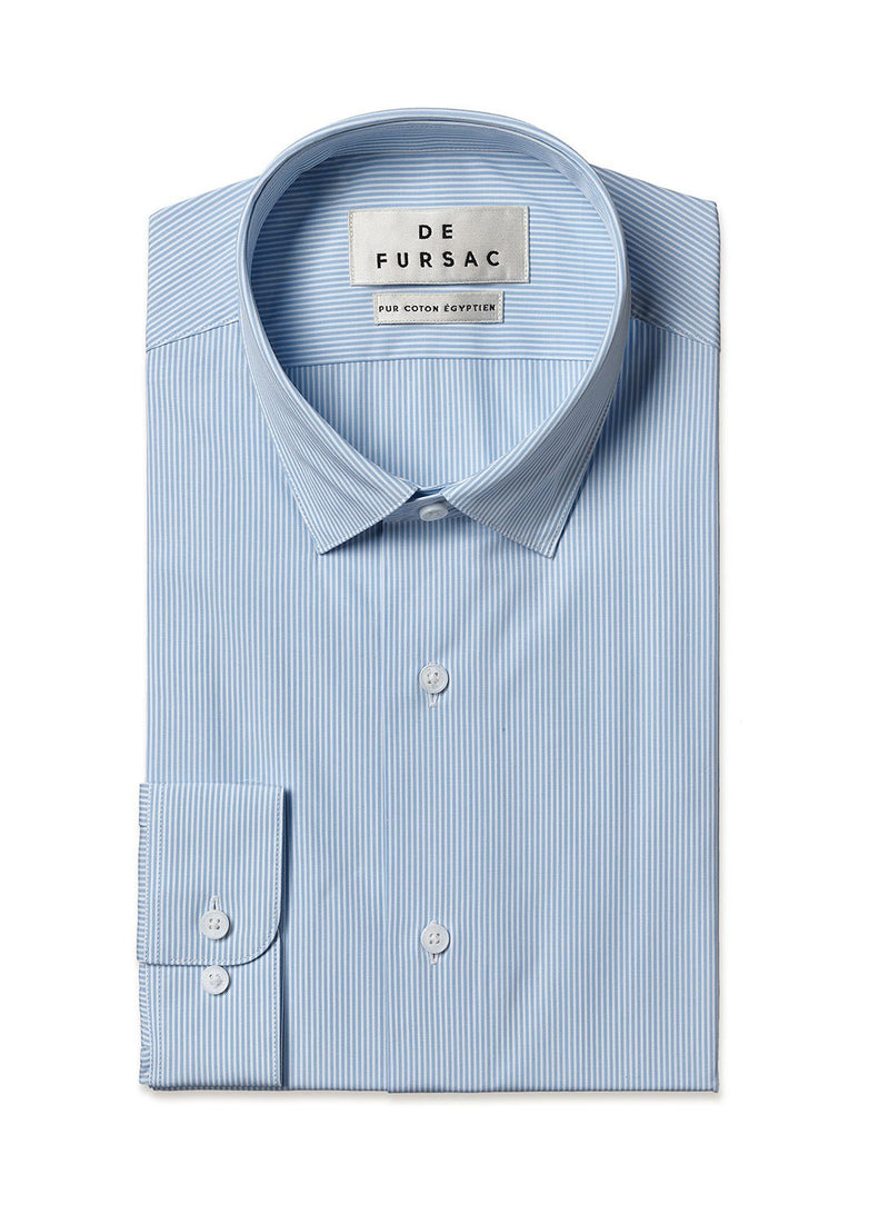 Striped Cotton Poplin Shirt - Blanc, Fine Blue Stripes - De Fursac - The Bradery