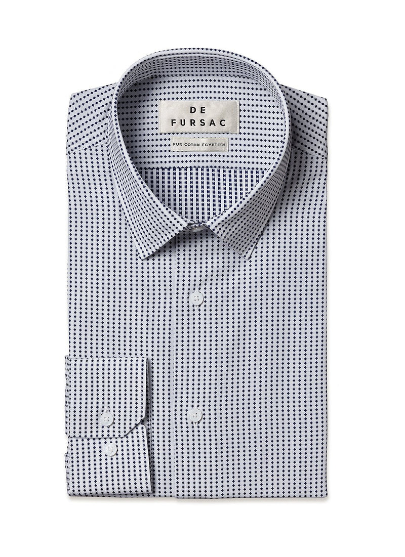 Chemise En Popeline De Coton - Blanc, Motif Pois Bleu Marine - De Fursac - The Bradery