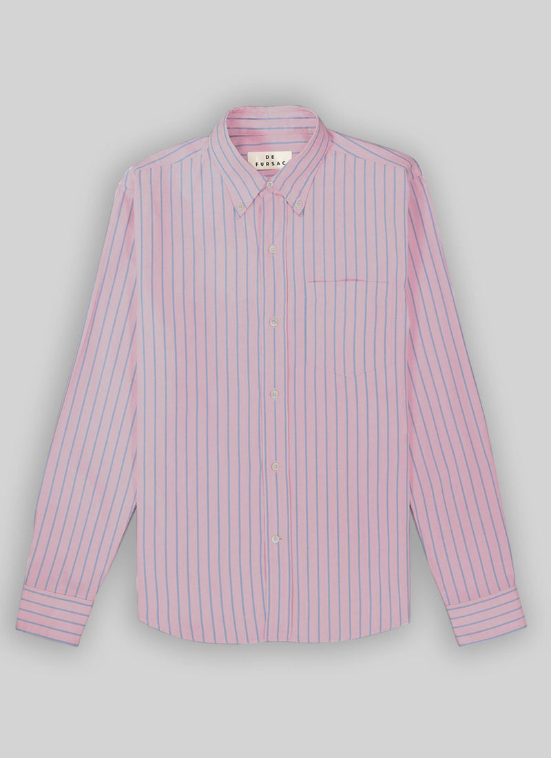 Pink Cotton Stripe Shirt - Pink, Blue Stripes - De Fursac - The Bradery