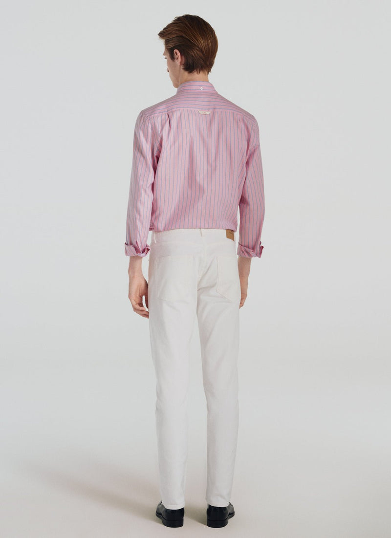 Pink Cotton Stripe Shirt - Pink, Blue Stripes - De Fursac - The Bradery