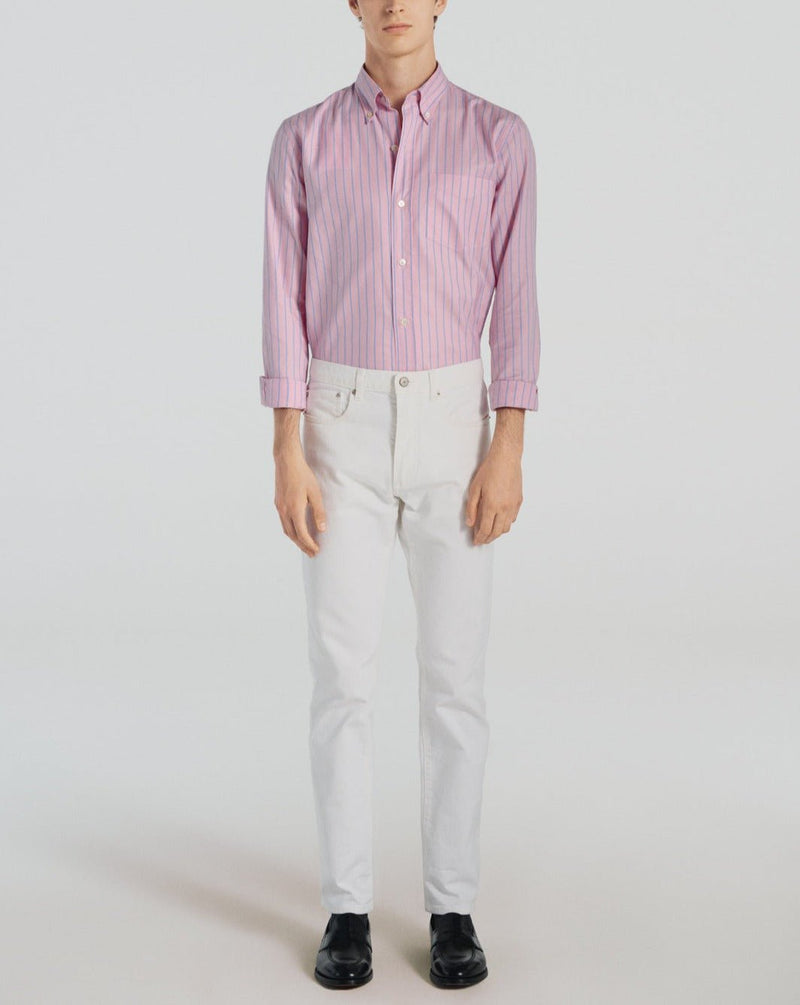 Pink Cotton Stripe Shirt - Pink, Blue Stripes - De Fursac - The Bradery