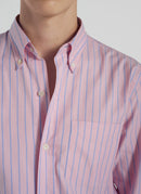 Pink Cotton Stripe Shirt - Pink, Blue Stripes - De Fursac - The Bradery