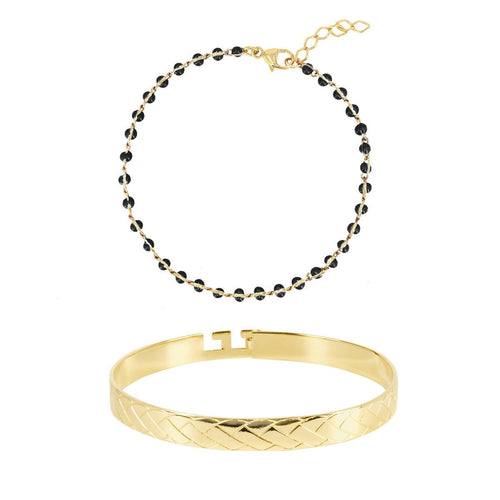 Coffret Bracelet Billes Noir & Jonc Eternity - Or / Noir - Nilaï - The Bradery