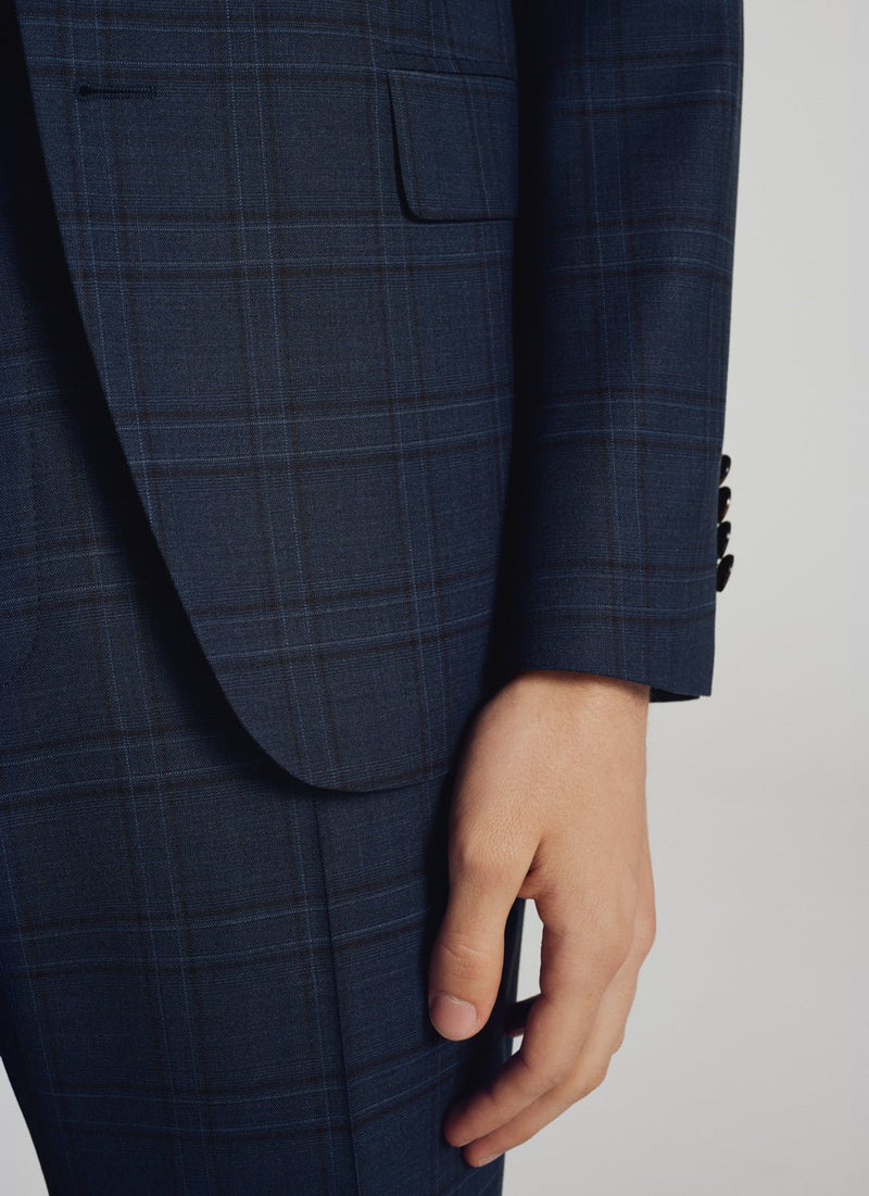 Prince Of Wales Pattern Suit - Navy Blue, Prince Of Wales Pattern - De Fursac - The Bradery