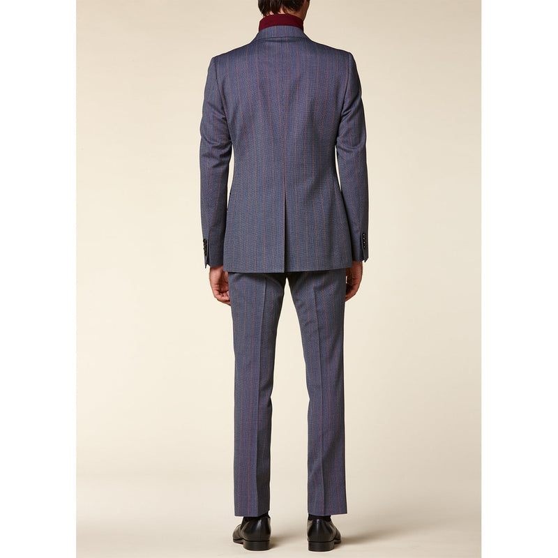 Costume Croisé - Bleu - Fines Rayures Ciel Et Terracota COSTUME 2 PIÈCES De Fursac