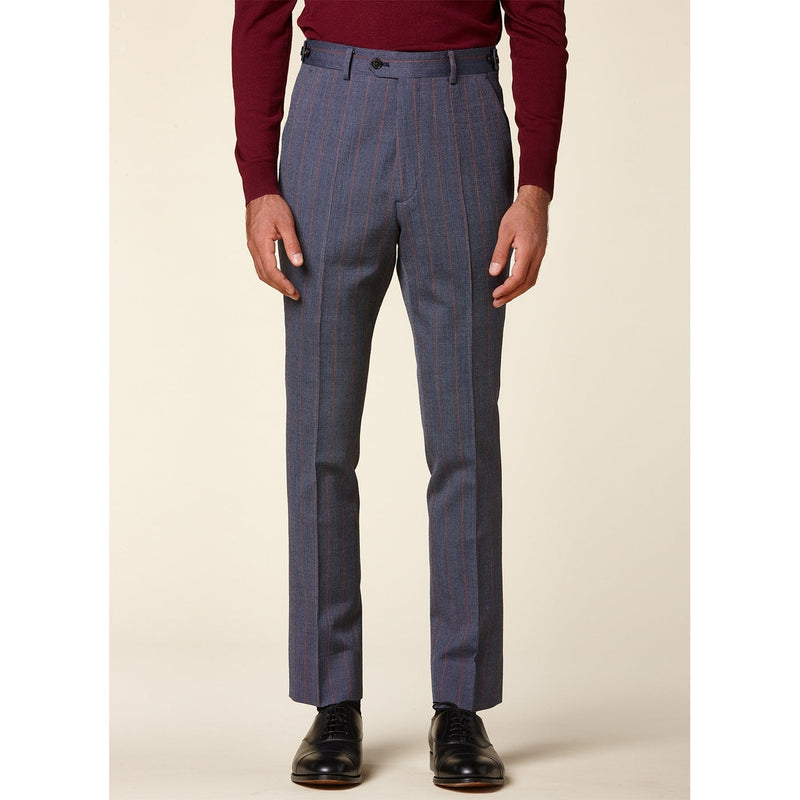 Costume Croisé - Bleu - Fines Rayures Ciel Et Terracota COSTUME 2 PIÈCES De Fursac