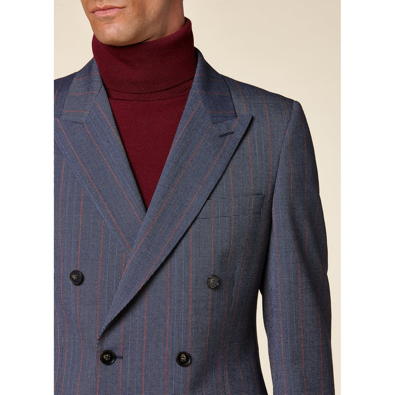 Costume Croisé - Bleu - Fines Rayures Ciel Et Terracota COSTUME 2 PIÈCES De Fursac