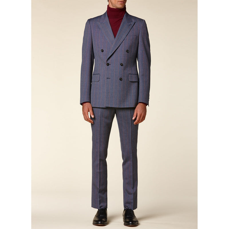 Costume Croisé - Bleu - Fines Rayures Ciel Et Terracota COSTUME 2 PIÈCES De Fursac