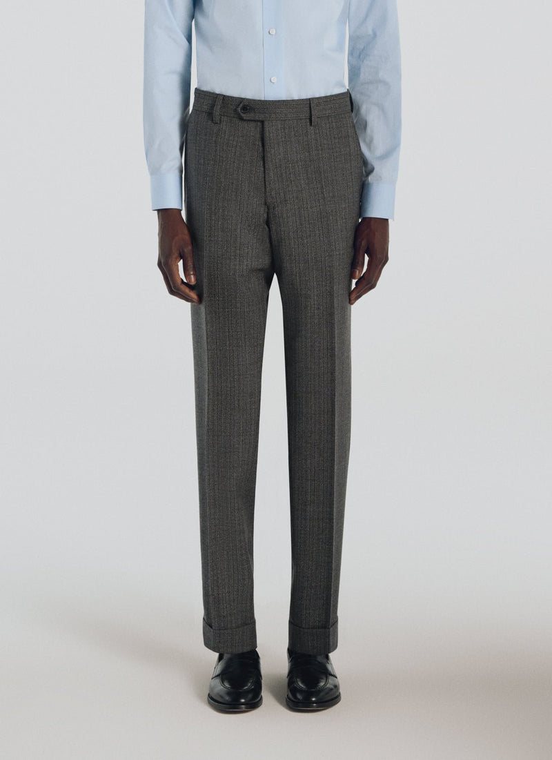 Grey Wool Natté Stripe Suit - Grey, Stripe Pattern - De Fursac - The Bradery