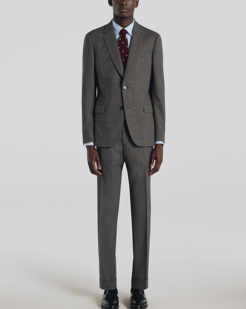 Grey Wool Natté Stripe Suit - Grey, Stripe Pattern - De Fursac - The Bradery