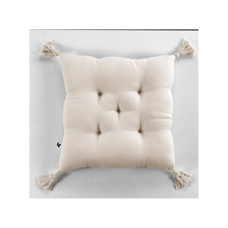 GAÏA Pampa cotton gauze upholstered cushion with pompons - L'Effet Papillon - The Bradery