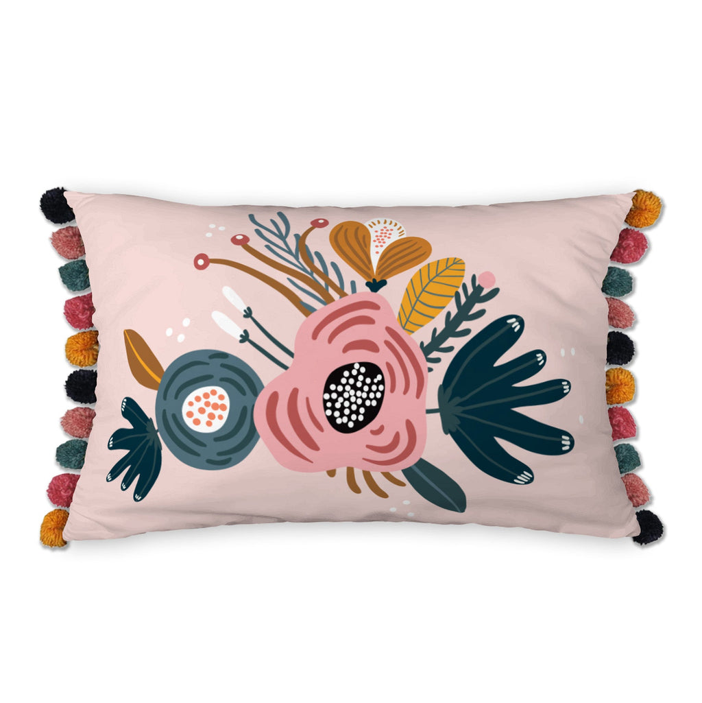 Coussin Déhoussable Avec Pompons 30 X 50 Cm Champetre - L'EffetPapillon2 - The Bradery