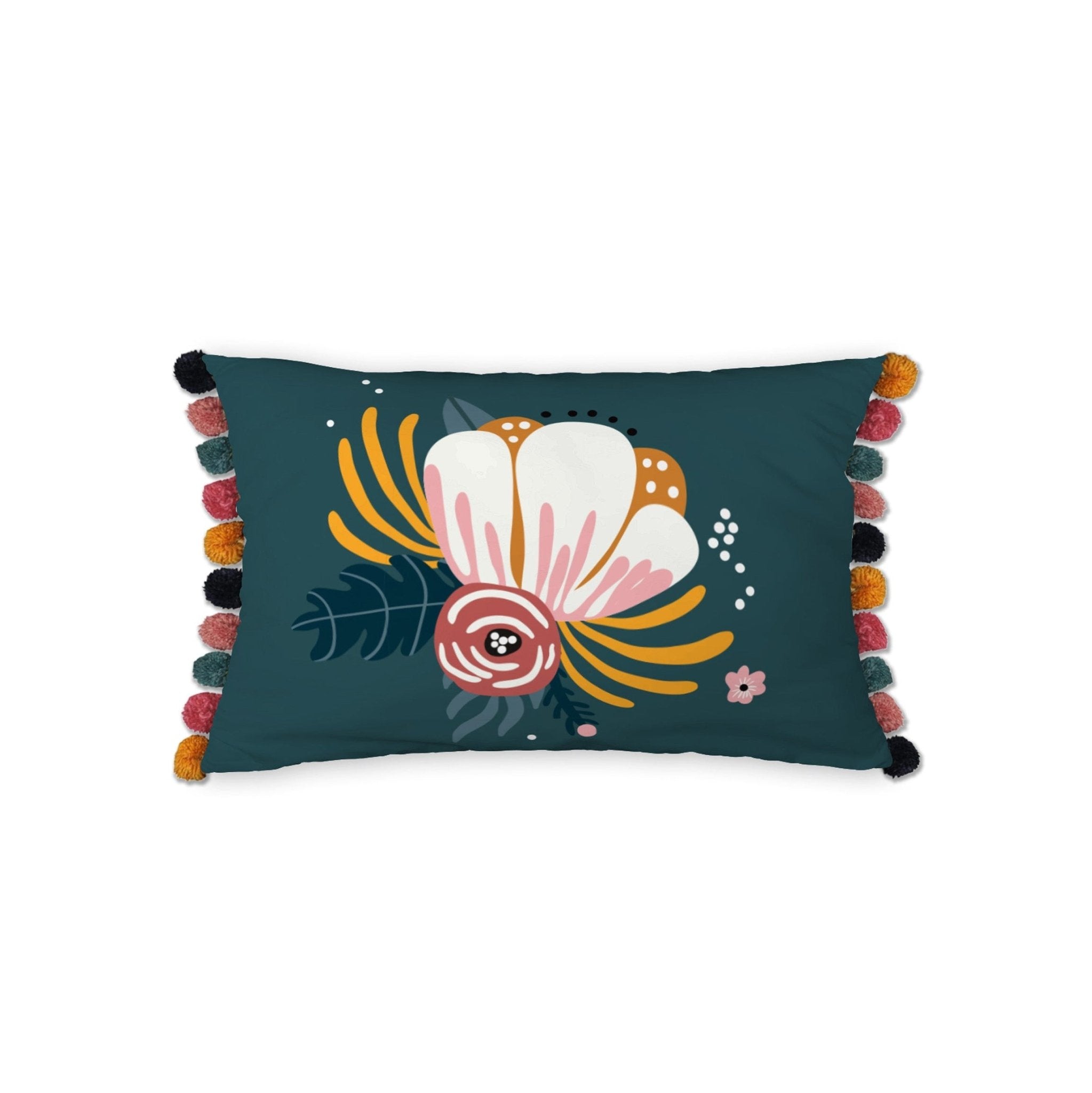 Coussin Déhoussable Avec Pompons 30 X 50 Cm Champetre - L'EffetPapillon2 - The Bradery