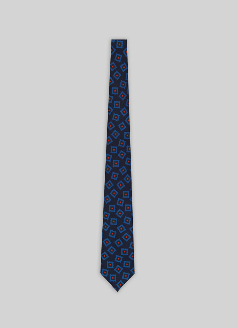 Navy Blue Silk Fancy Print Tie - Navy Blue, Fancy Print - De Fursac - The Bradery