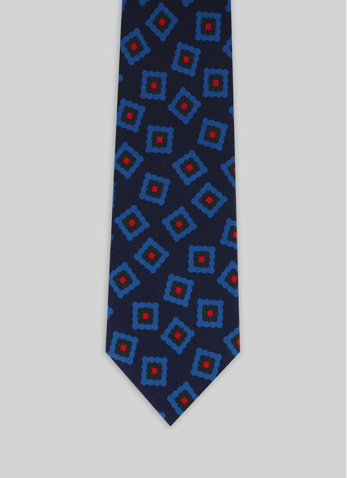 Navy Blue Silk Fancy Print Tie - Navy Blue, Fancy Print - De Fursac - The Bradery