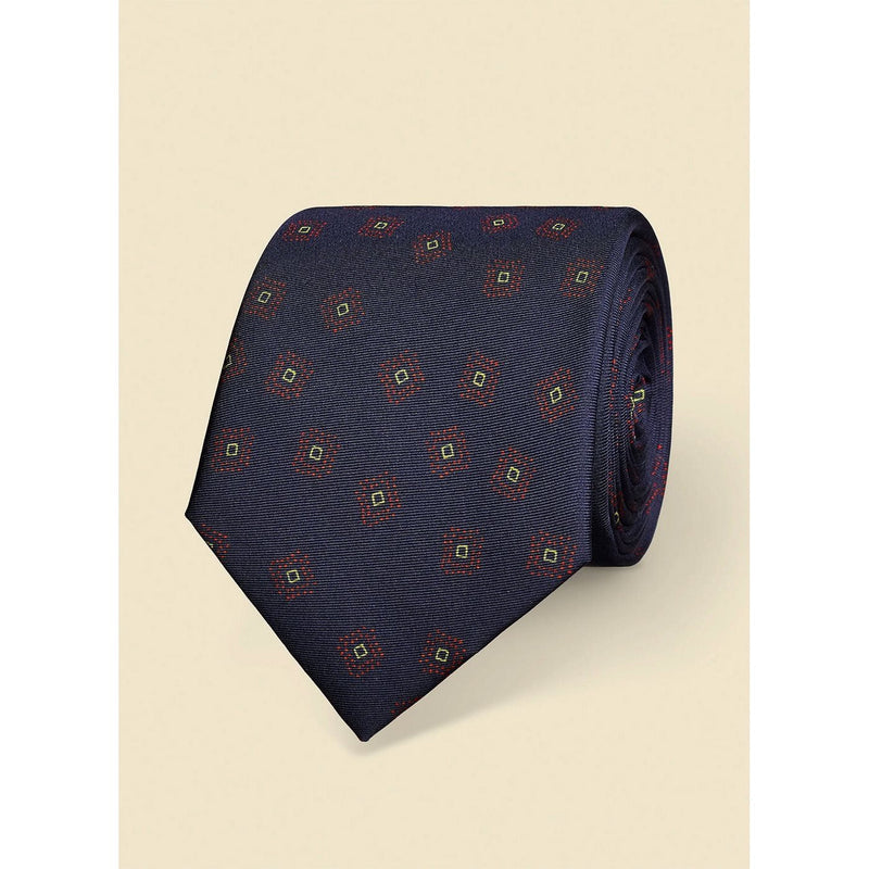 Regular Tie - Navy Blue - Dotted Square Print Accessories De Fursac