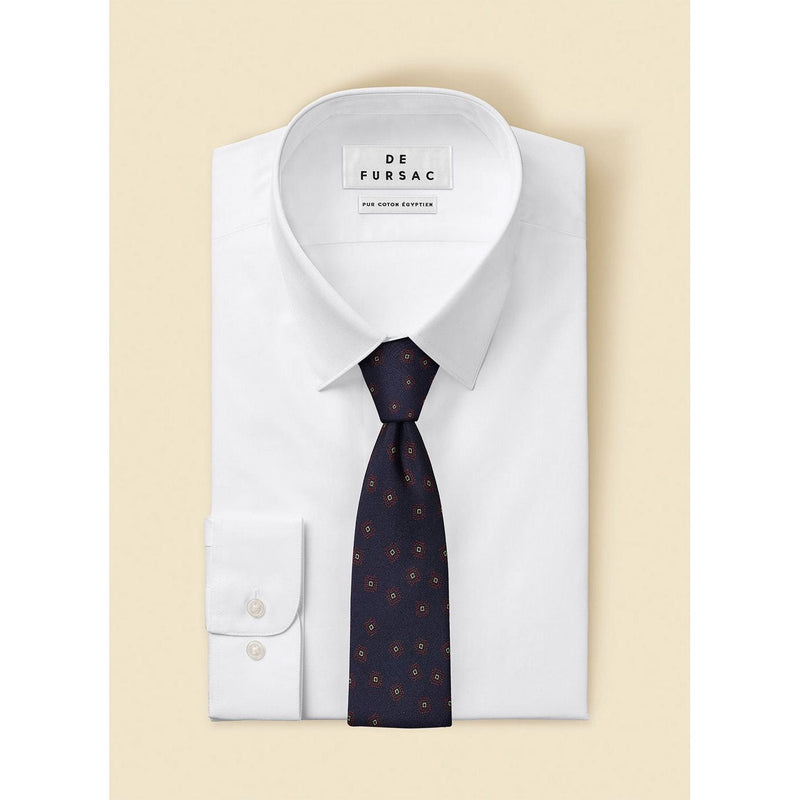 Regular Tie - Navy Blue - Dotted Square Print Accessories De Fursac