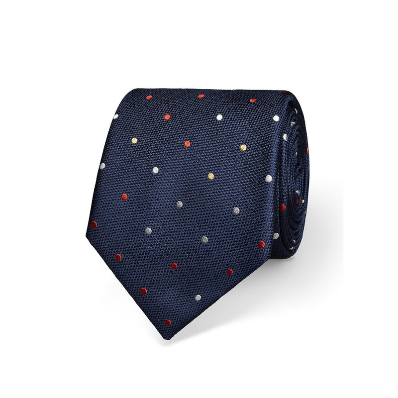 Regular tie - Navy blue - Multicolored polka dots - De Fursac - The Bradery