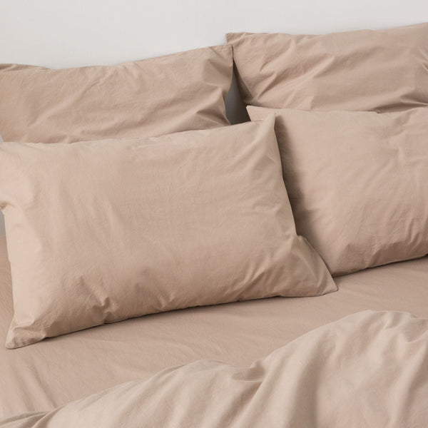 Washed Cotton Percale Fitted Sheet - Clay - MOST - The Bradery