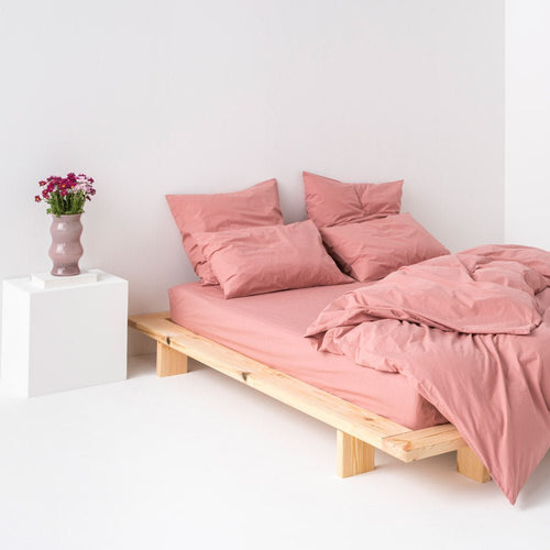 Fitted Sheet In Washed Cotton Percale - Vieux Rose - MOST - The Bradery