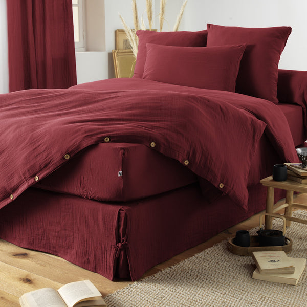 Cotton Gauze Fitted Sheet Gaia Wine Lees - L'Effet Papillon - The Bradery