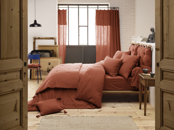 Cotton Gauze Fitted Sheet Gaia Terracotta - L'Effet Papillon - The Bradery