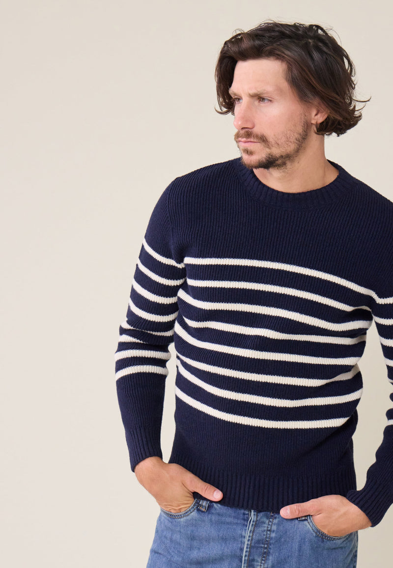 Louis Marinière Marine - Pull Homme En Laine Française