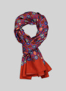 Red Wool Printed Scarf - Red, Fancy Print - De Fursac - The Bradery