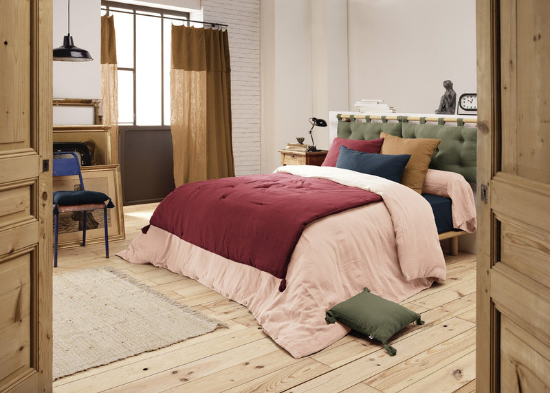 Edredon Gaze De Coton 150 X 150 Cm Gaia Lie De Vin - L'Effet Papillon - The Bradery