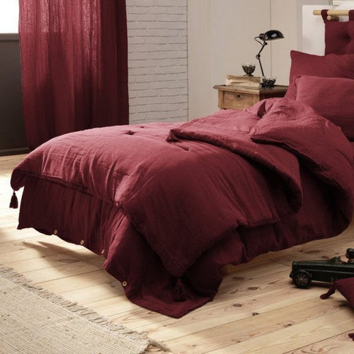 Edredon Gaze De Coton 150 x 150 cm Gaia Lie De Vin - L'Effet Papillon - The Bradery