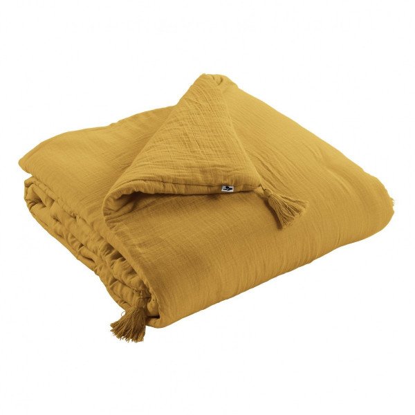 Edredon Gaze De Coton 150 x 150 cm Gaia Safran - L'Effet Papillon - The Bradery