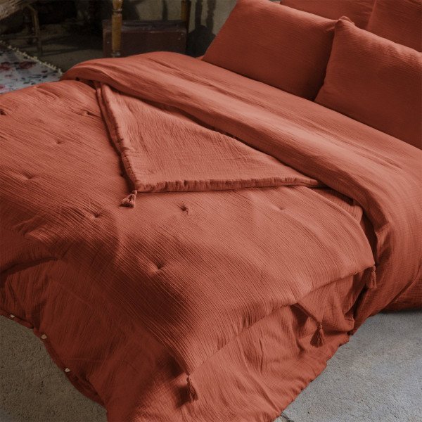 Edredon Gaze De Coton 150 x 150 cm Gaia Terracotta - L'Effet Papillon - The Bradery