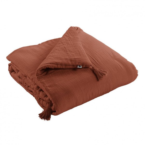 Edredon Gaze De Coton 150 x 150 cm Gaia Terracotta - L'Effet Papillon - The Bradery