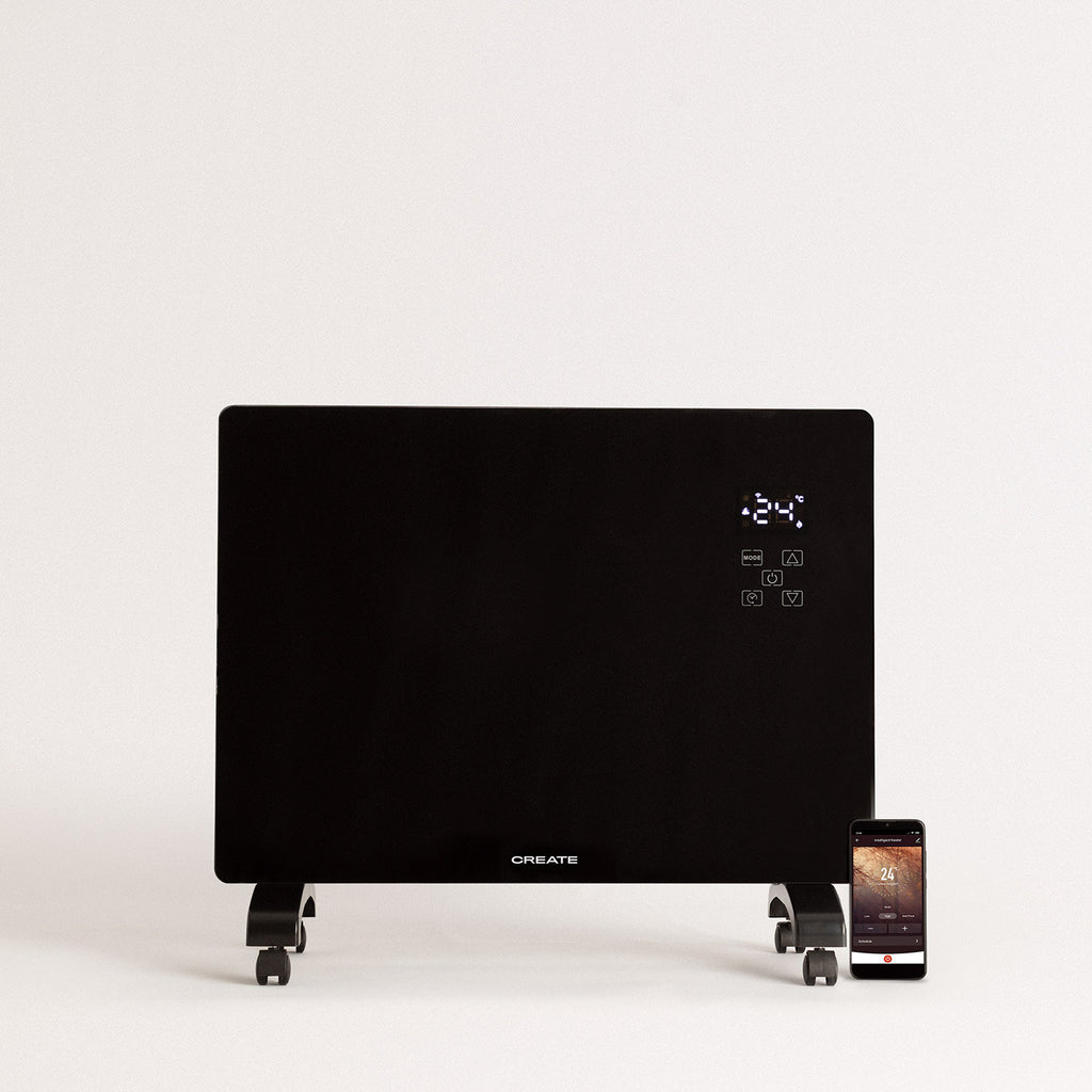 Warm Crystal 1500W Wifi - Calefacción Eléctrica de Pared con Ruedas - Negro