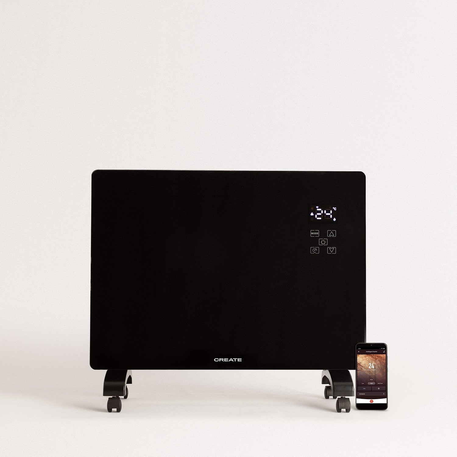 Warm Crystal 1500W Wifi - Calefacción Eléctrica de Pared con Ruedas - Negro
