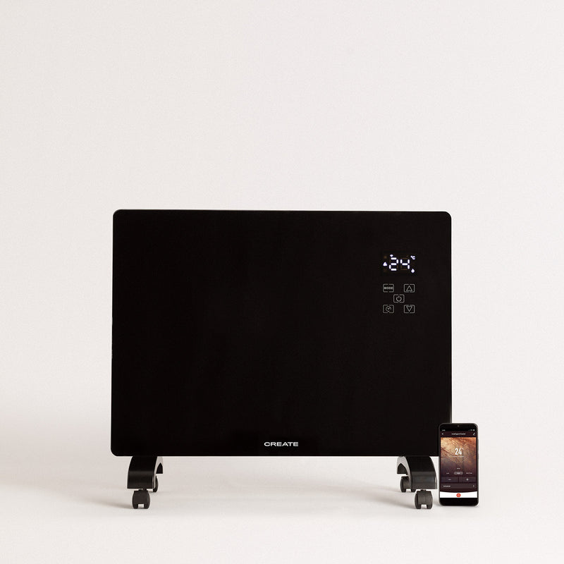Warm Crystal 1500W Wifi - Calefactor eléctrico de pared con ruedas - Negro