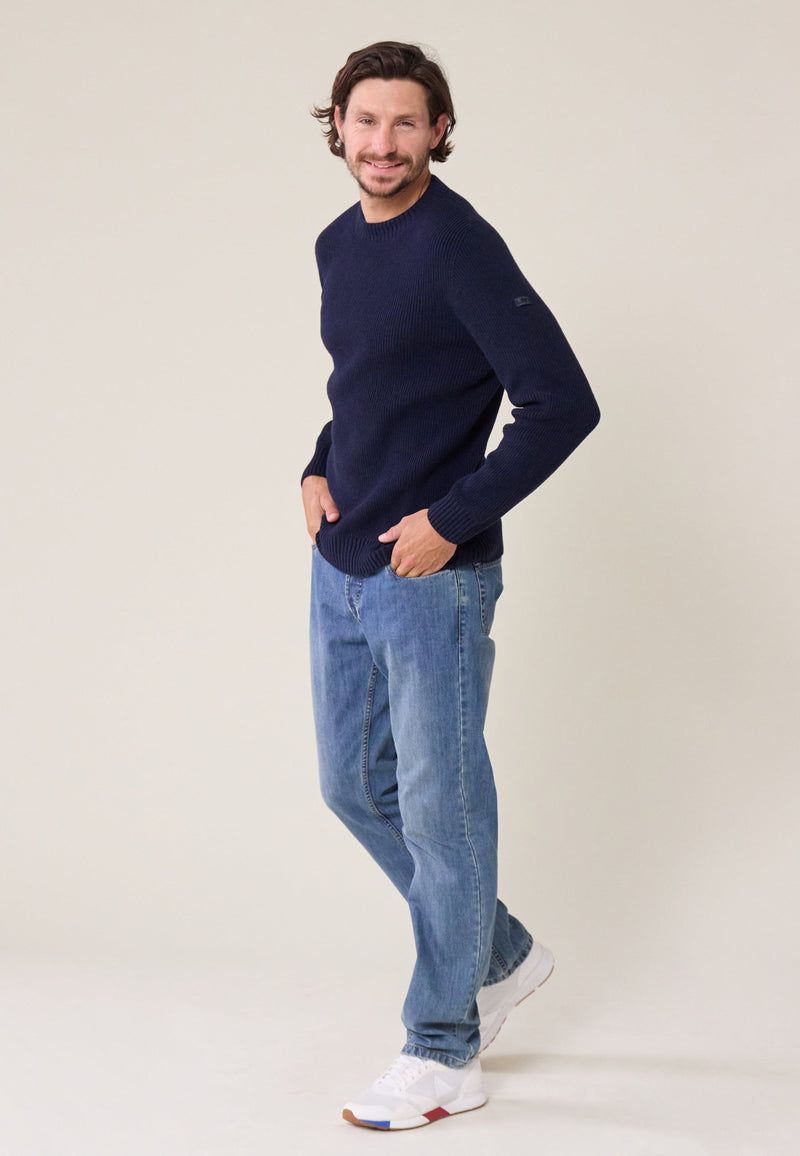 Louis Bleu Marine - Pull Homme En Laine Française