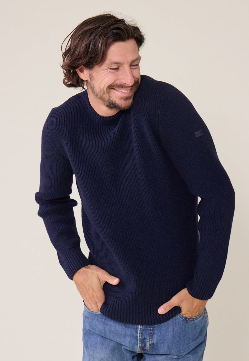 Louis Bleu Marine - Pull Homme En Laine Française