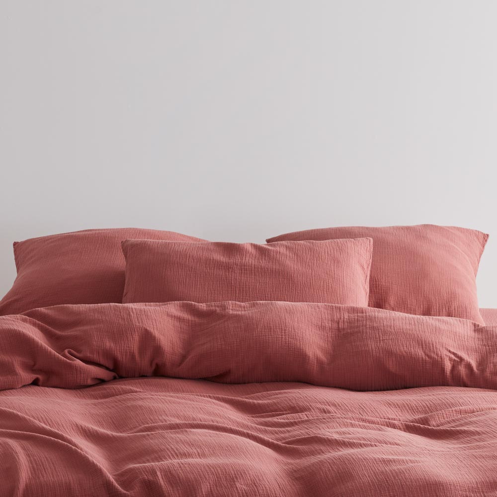 2 Taies D'Oreiller - En Gaze De Coton - Rose Brique