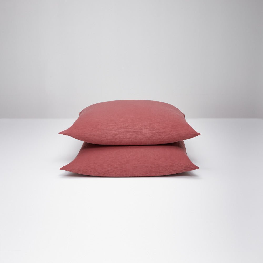 2 Taies D'Oreiller - En Gaze De Coton - Rose Brique