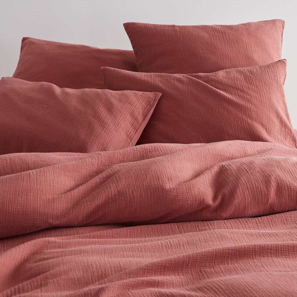2 Taies D'Oreiller - En Gaze De Coton - Rose Brique