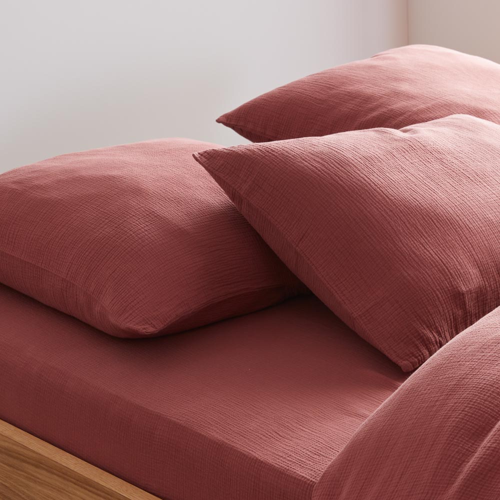 2 Taies D'Oreiller - En Gaze De Coton - Rose Brique