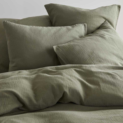 2 Taies D'Oreiller - En Gaze De Coton - Vert Forêt